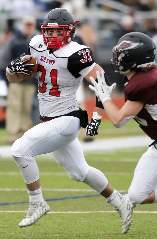 Scarborough running back Owen Garrard excelled on both offense and defense and scored five touchdowns in the Class A state championship game.