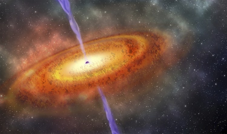 This illustration provided by the Carnegie Institution for Science shows the most-distant supermassive black hole ever discovered.