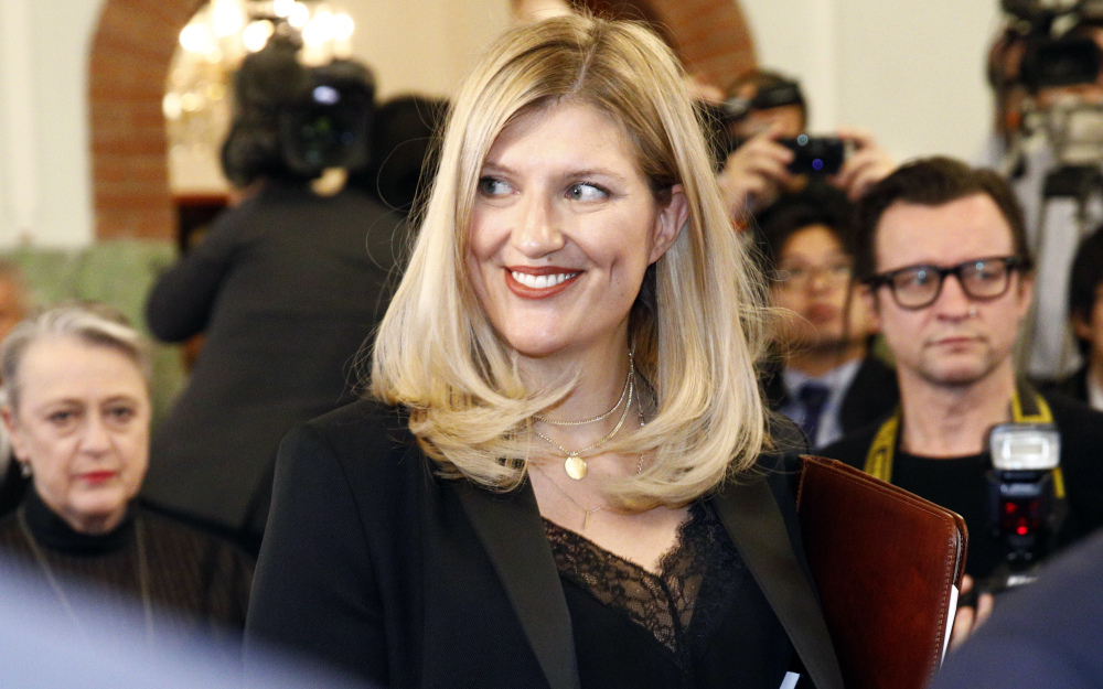 Beatrice Fihn, executive director of the ICAN, arrives for a news conference at the Norwegian Nobel Committee, in Oslo, Norway, on Saturday.