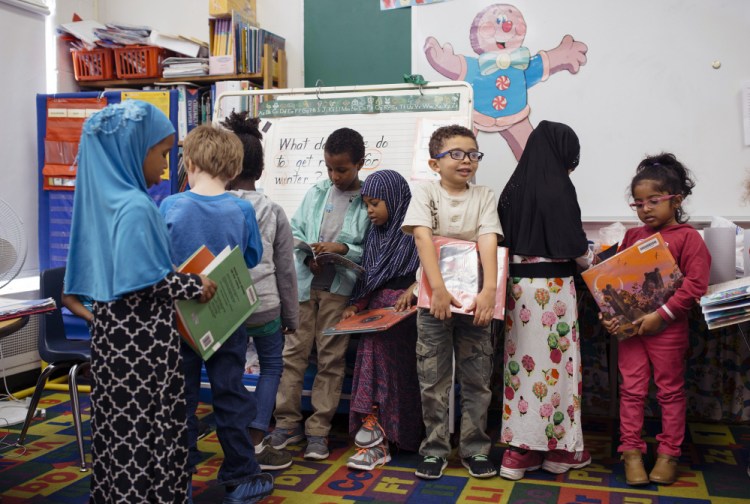 Lynn Adams' kindergarten class reflects some of growing diversity at Longley Elementary School, which has experienced the biggest shift in demographics of any Maine school between 2000 and 2015.