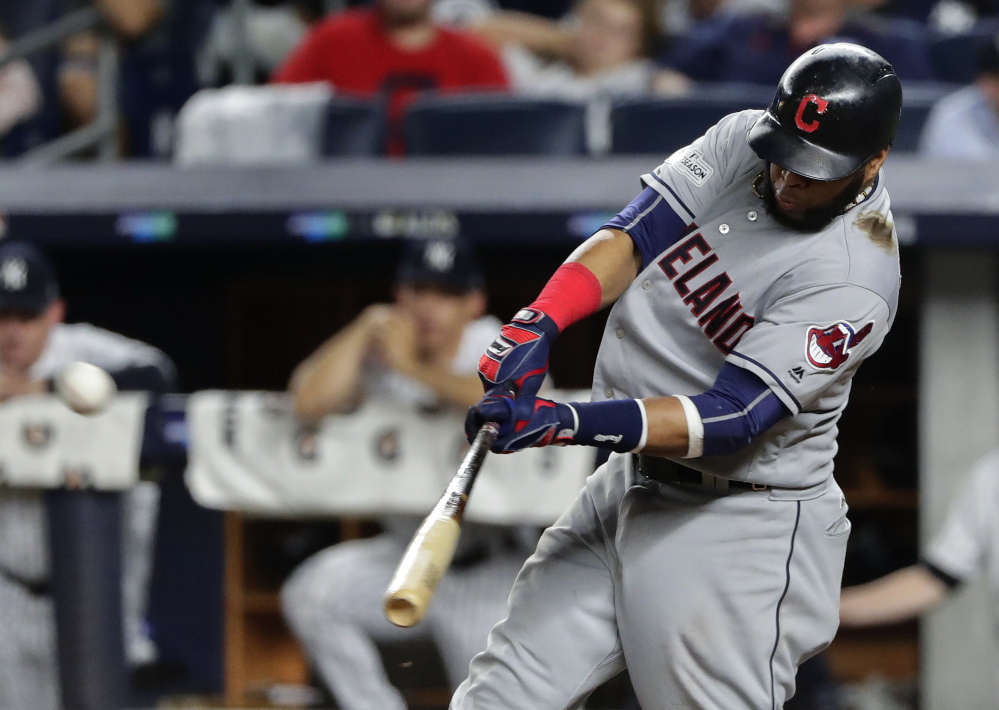 First baseman Carlos Santana is a player the Boston Red Sox are targeting this offseason. Santana hit .259 with 23 home runs and 37 doubles for the Indians last season.