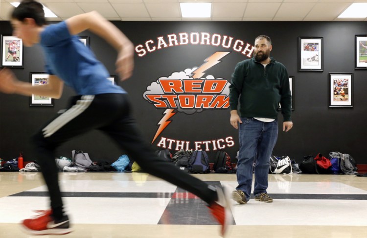 Derek Veilleux, the Scarborough boys' indoor track coach, adds something new each year to the way his team prepares.