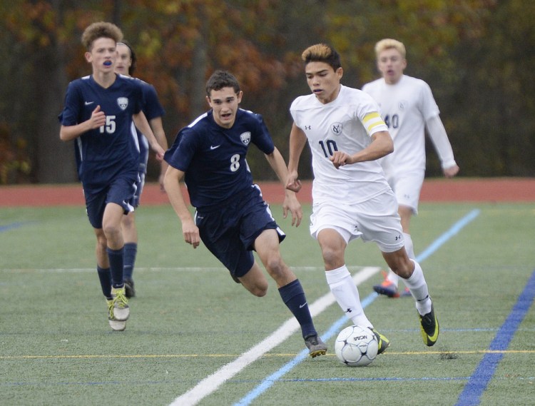 Luke Groothoff of Yarmouth could have been the team's leading scorer, says his coach, but instead controlled the game from the middle of the field. Groothoff is heading to Messiah College, which won its 11th Division III national title this fall.
