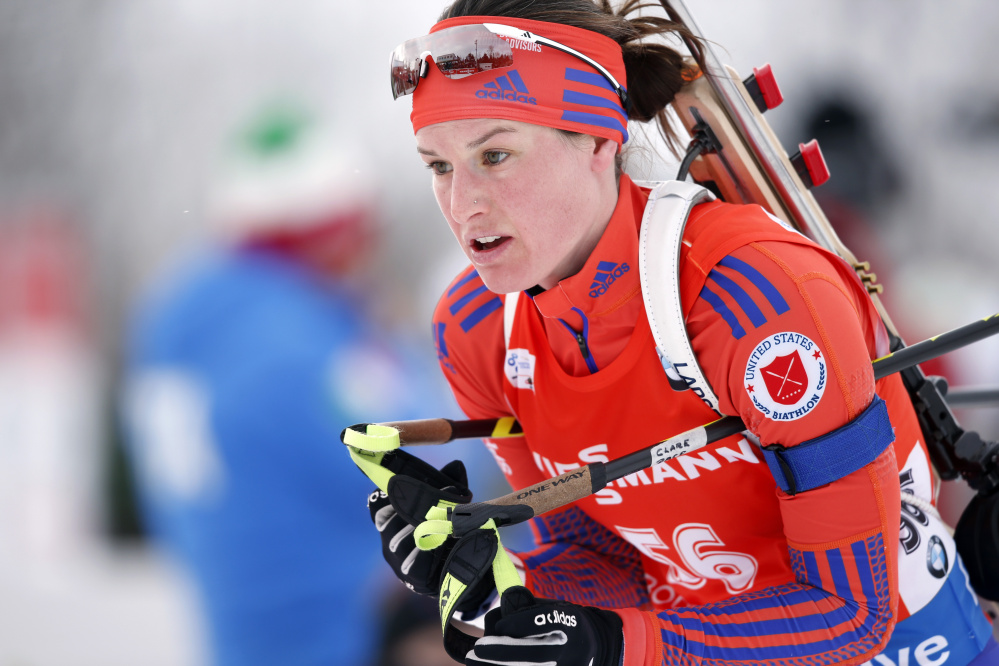 Clare Egan of Cape Elizabeth competes in the sprint competition during the World Cup Biathlon last February in Presque Isle.