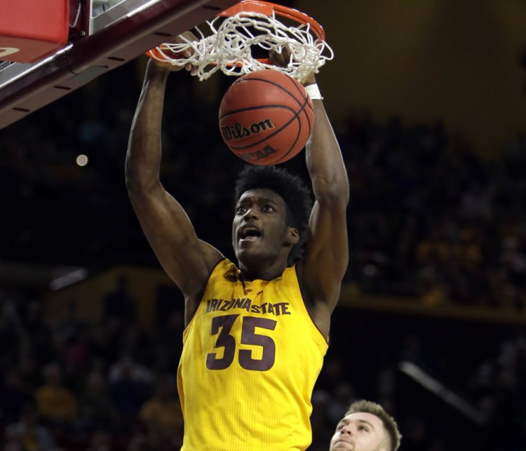 De'Quon Lake of third-ranked Arizona State breaks behind the defense for a dunk Friday on the way to a 104-65 victory at home against Pacific. The Sun Devils improved to 12-0.