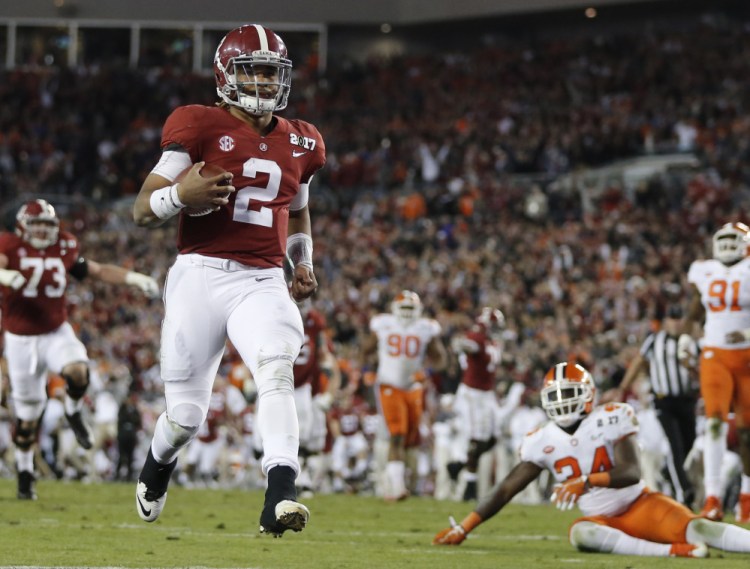 Quarterback Jalen Hurts scored a touchdown for Alabama in the national championship game against Clemson last January. Now Hurts merely says of this year's playoff rematch, "They're the national champions, we're not. So …"