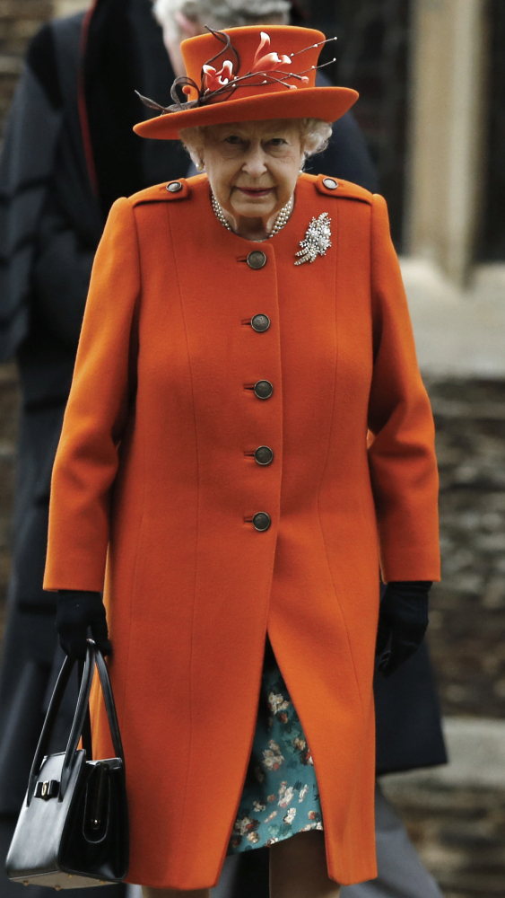 Queen Elizabeth II leaves the Christmas service at St. Mary Magdalene Church in Sandringham, England.