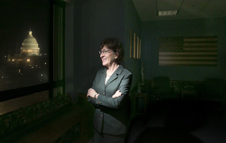 Sen. Susan Collins in her Washington, D.C. office, which has a view of the Capitol. Her swing vote on health care and support of the tax bill has kept her in the spotlight in Congress and in Maine.