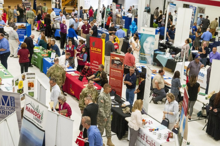 The floor is crowded with 143 employers and 10 veterans organizations during a job fair Aug. 29 at the Augusta Armory. A new unemployment claims system the state introduced on Dec. 6 has baffled claimants and left them without benefits while they pursue jobs.