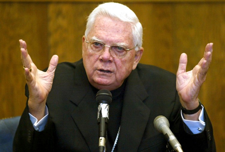 Cardinal Bernard Law, of the Boston archdiocese of the Roman Catholic Church, testifies in Suffolk Superior Court in Boston on Aug. 2, 2002. Law was answering questions about his knowledge and handling of the Father John Geoghan child sex abuse case.