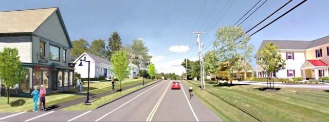 A rendering of what the new streetscape along Route 100 in West Falmouth will look like once a $10.5 million road reconstruction project is completed.