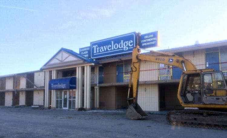 The former Travelodge Motel on Brighton Avenue at the Portland-Westbrook border is being torn down, to be replaced by a Hampton Inn & Suites.