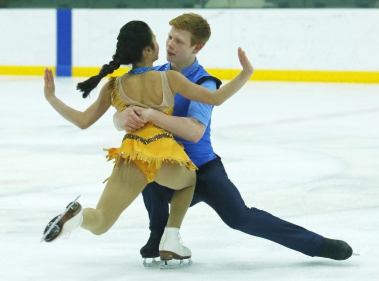 Franz-Peter Jerosch performs with Jade Hom in Falmouth last month. Their winning score in the national figure skating championships Tuesday was more than eight points ahead of a brother-sister team from Florida.