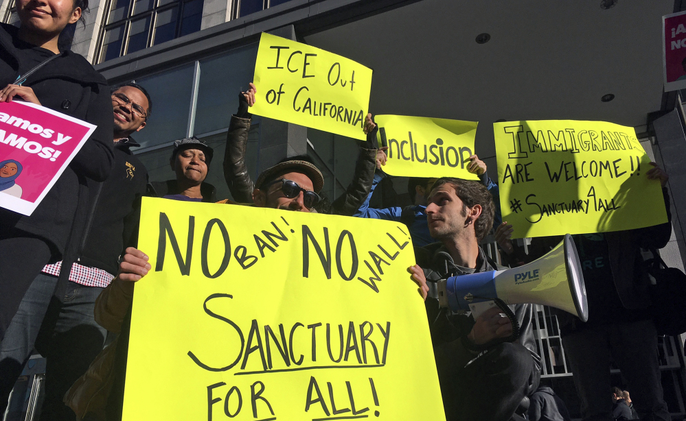 Protesters turn out in support of illegal immigrants in San Francisco last year as a court hears arguments on whether the Trump administration can punish sanctuary cities.