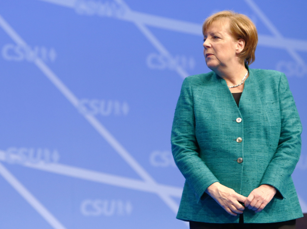 German Chancellor Angela Merkel appears at the Christian Social Union party congress in Nuremberg, Germany, in December. Her popularity appears to be waning.