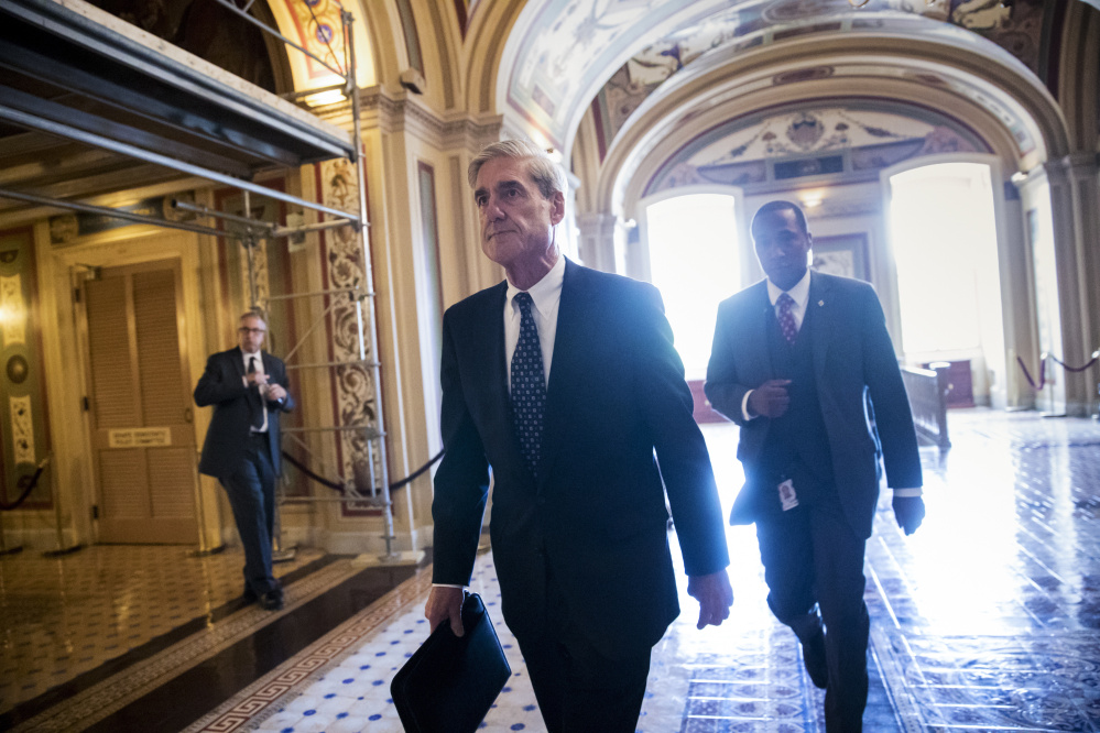 Special Counsel Robert Mueller departs the Capitol after a closed-door meeting in June with members of the Senate Judiciary Committee about Russian meddling in the election and possible connection to the Trump campaign. (Associated Press/J. Scott Applewhite)