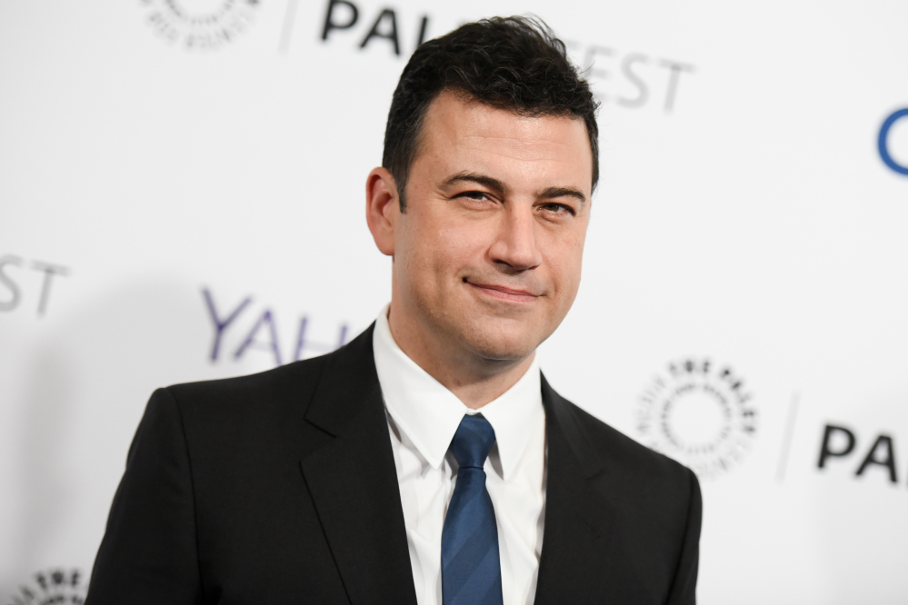 Jimmy Kimmel, who will host this year's Oscars, watched as Seth Meyers hosted Sunday's Golden Globes.