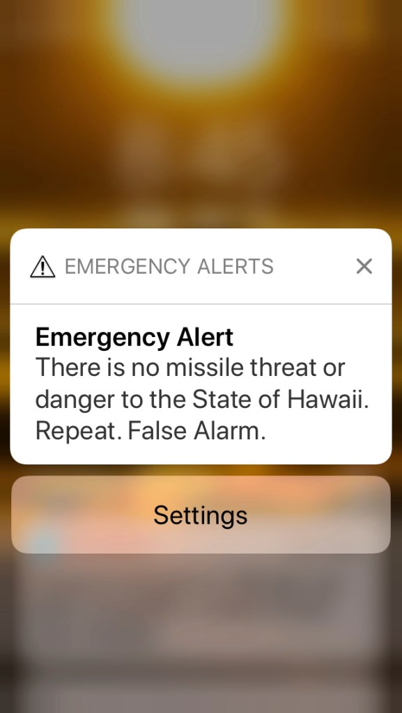This smartphone screen capture shows the retraction of a false incoming ballistic missile emergency alert sent from the Hawaii Emergency Management Agency system on Saturday, Jan. 13, 2018. Hawaii Sen. Brian Schatz says the false alarm about a missile threat was based on "human error" and was "totally inexcusable."