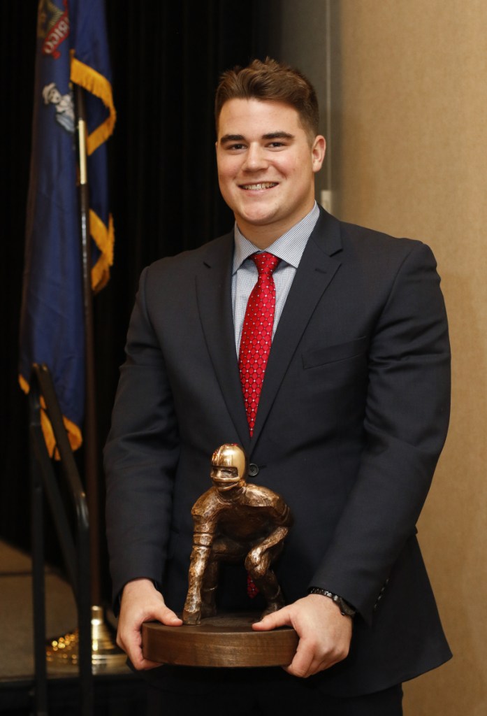Owen Garrand of Scarborough was named the Fitzpatrick Trophy winner Sunday. He is the first player from Scarborough to win the award, which is given to the top senior football player in Maine.