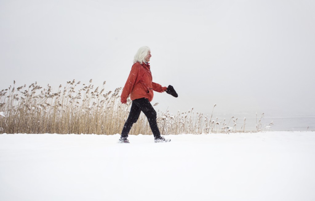 PORTLAND, ME - JANUARY 17: Susu Smith of Portland walks at Back Cove during a snowstorm on Wednesday, Jan. 17, 2018. "You just have to get out in it", said Smith, who says she walks everyday in all sorts of weather. "It has become a habit". (Photo by Derek Davis/Staff photographer)