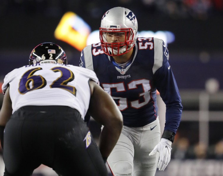 New England linebacker Kyle Van Noy, especially after Dont'a Hightower went down with an injury, has been a key part for the Patriots defense with his play and versatility.