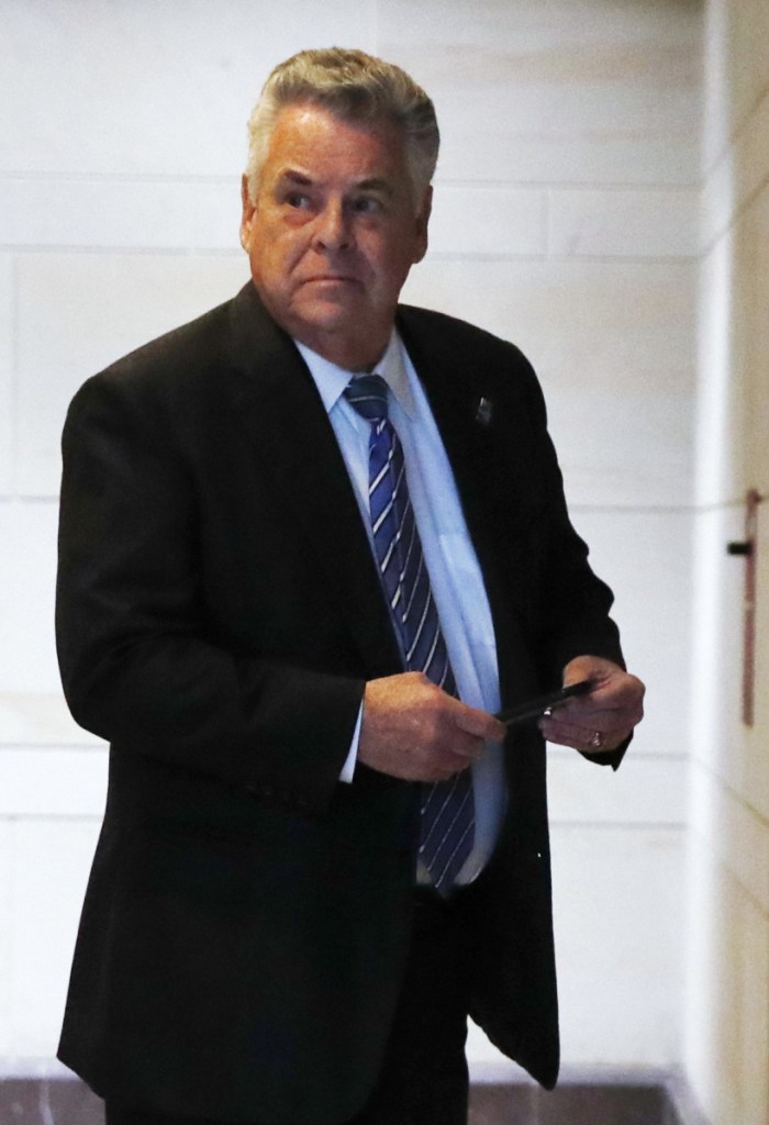 Rep. Peter King, R-N.Y., arrives for a House Intelligence Committee meeting last week on Capitol Hill. He revealed a report dealing with President Trump's surveillance allegations.