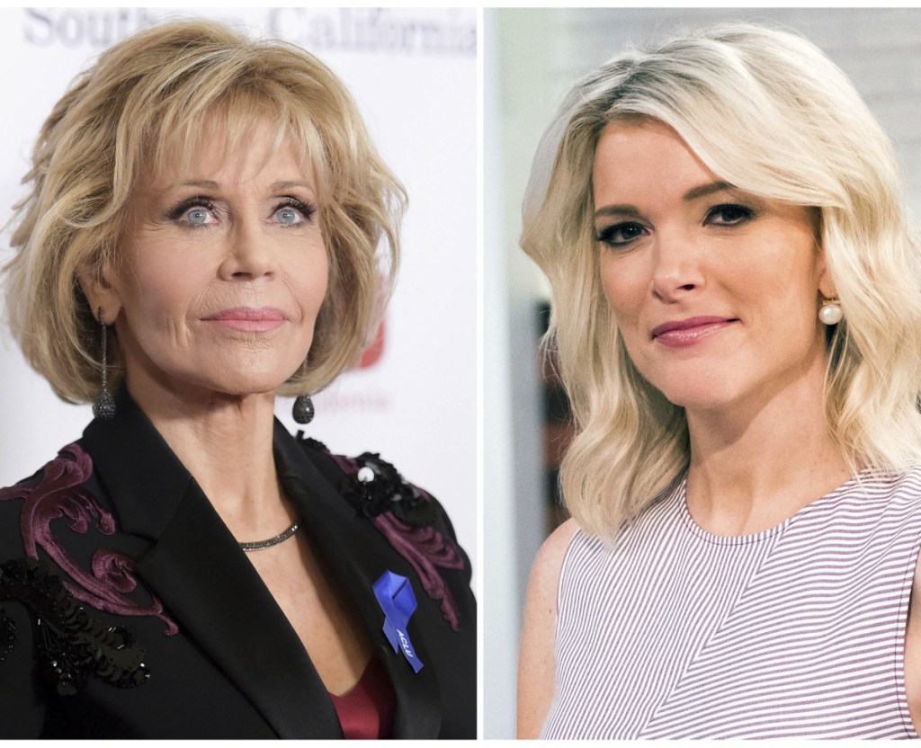 Jane Fonda, left, and Megyn Kelly are trading shots about an interview conducted last September on the "Megyn Kelly Today" television show.