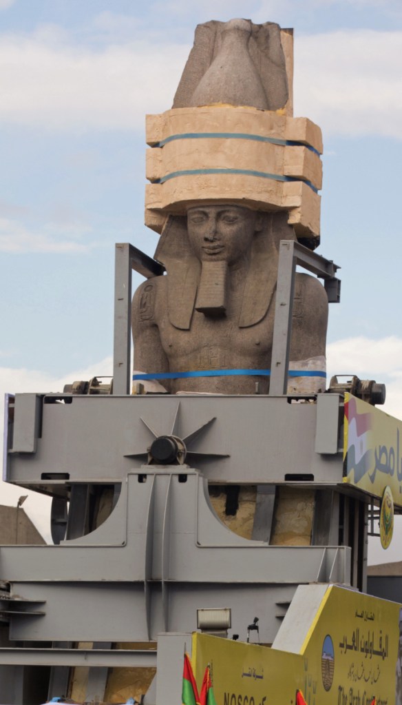 A statue of the ancient Egyptian Pharaoh Ramses II is relocated on Thursday.
