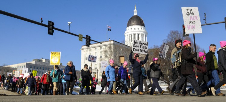 Marchers cross State Street at the beginning of the Women's March 2.0 on Jan. 20 in Augusta. The Maine Sunday Telegram's report on the march was inaccurate, a letter writer says.
