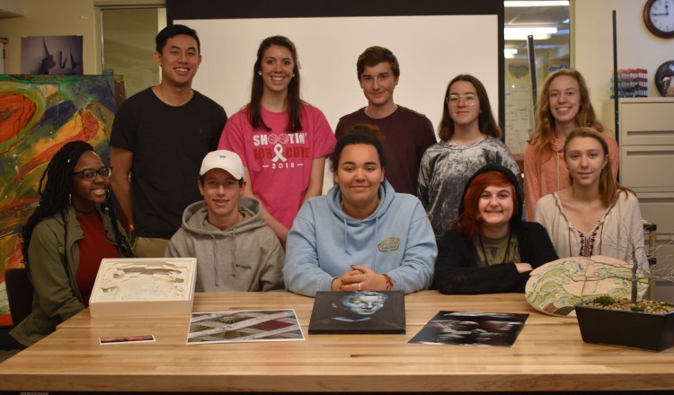 Eleven Wells High School students recently placed in various categories in the 2018 Regional Scholastic Art and Writing Awards competition sponsored by the Maine College of Art in Portland. They include, back row, from left: Channing Wang, Megan Schneider, John Keniston, Sara Del Rio Vazquez, and Lauren Dow. Front row from left: Brianna Christie, Paul Ersing, Alexandra Chase, Raven Goodell and Claudia Davis-Meggs. Not pictured is Nick Maynard.