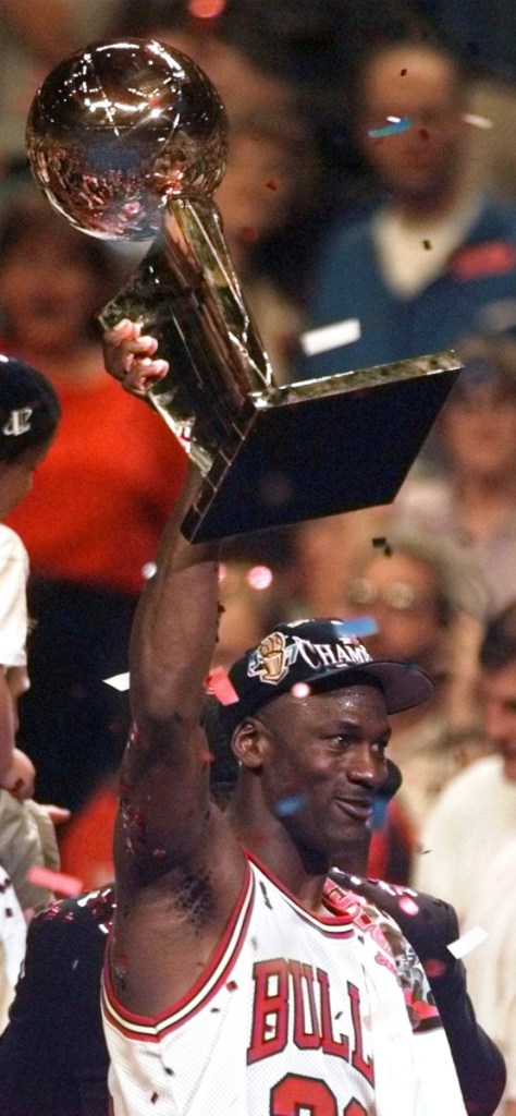 Of note: Jordan retired in 1993 after three straight titles, returned in '94 and won three more titles.