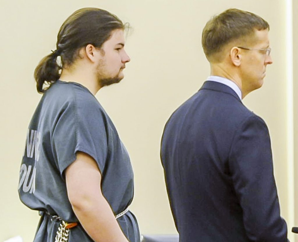 Andrew Balcer is seen during his arraignment Friday on two murder chargers and one of animal cruelty in the Capital Judicial Center in Augusta.