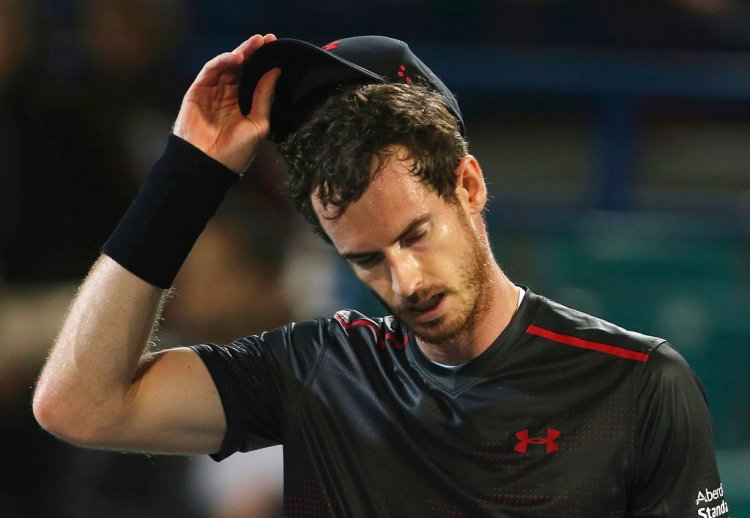 Great Britain's Andy Murray reacts after losing a match to Spain's Roberto Bautista Agut during the Mubadala World Tennis Championship in Abu Dhabi, on Dec. 29, 2017. 