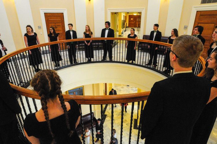 The Mount View Chamber Singers perform before the start of the first day of the second session on Wednesday at the State House in Augusta. The high school group was there from Thorndike to perform the National Anthem in the House.