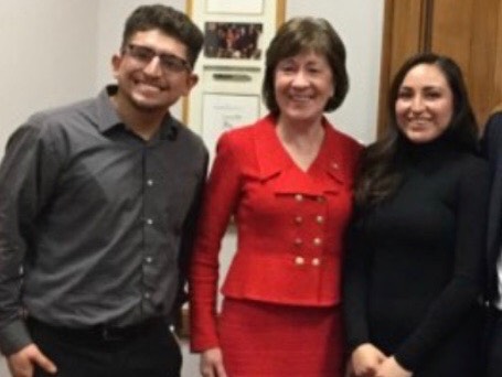 Sen. Susan Collins, center, meets with DACA beneficiary Christian Castaneda, left, of Portland in Washington, D.C., on Tuesday. The woman at right is also a "dreamer" from Maine who met with Collins. She requested that her name not be used because she feared repercussions in the event DACA protections are rescinded.
