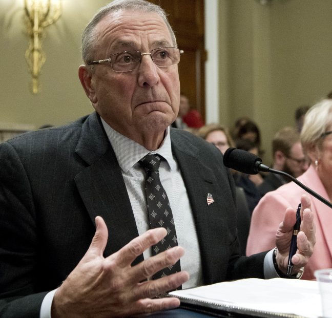 Gov. LePage testifies last May in Washington, when he told Congress that the land that makes up Katahdin Woods and Waters National Monument is part of the "mosquito area" and unattractive to tourists. But now that wind power is involved, he's suddenly concerned about its impact on tourism in Maine's western mountains.