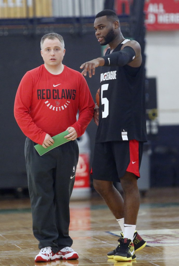Red Claws Coach Brandon Bailey, left, with Kadeem Allen, came up through the Boston Celtics video department, earning the trust of Coach Doc Rivers, then Coach Brad Stevens.