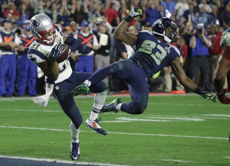 The play of plays. Seattle stunningly decided to pass for the final yard to win the 2015 Super Bowl, but Malcolm Butler of the Patriots came down with the ball, not Seattle receiver Ricardo Lockette. Thank you very much.
