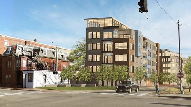 A rendering depicts the six-story, 31-unit luxury condominium building proposed for 56 Hampshire St., along Franklin Street in Portland.