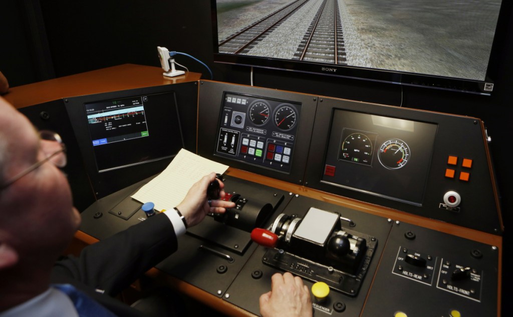 A Positive Train Control (PTC) panel at the Metrolink Locomotive and Cab Car Simulators training facility in Los Angeles' Union Station.