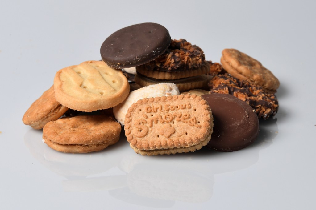 Girl Scout S'mores, Samoas, Do-si-dos, Tagalongs, Trefoils, Savannah Smiles and top seller Thin Mints. 