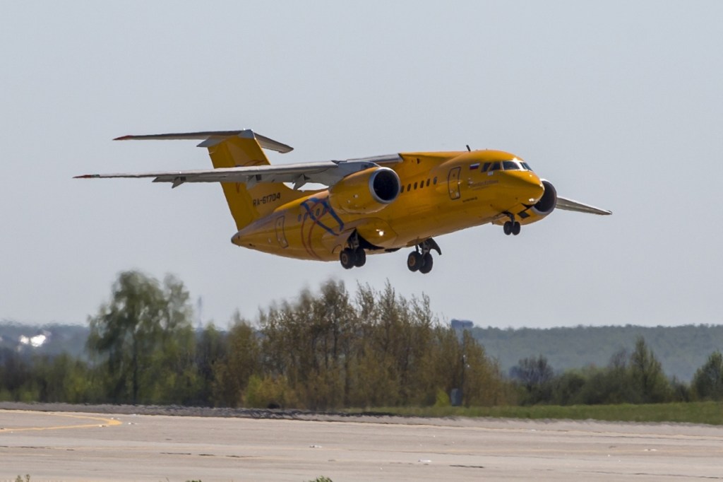 The Russian Saratov Airlines airline plane An-148 with a tail number of RA-61704 is seen on an airstrip of Moscow's Domodedovo international airport outside Moscow last May.