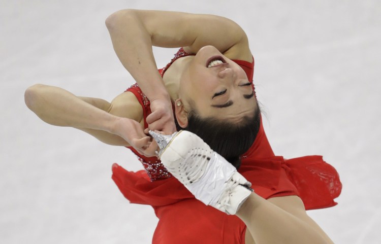 Mirai Nagasu of the United States performs in the ladies single skating at Gangneung Ice Arena on Monday.