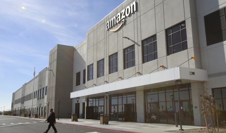 The new Amazon Fulfillment Center in Sacramento, Calif. Amazon Business has been targeting hospitals with its offering of gloves, masks and other health-related supplies.
