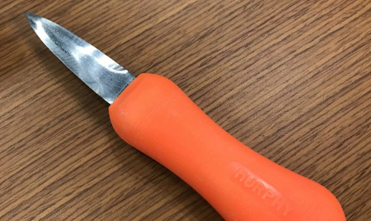An oyster-shucking knife shouldn't be too sharp, or the user might get hurt, but sharp enough to cut into the adductor muscle.