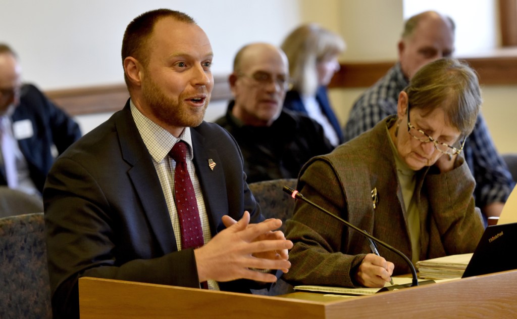 Joint Standing Committee on Taxation member Rep. Gay Grant, D-Gardiner, makes a point Tuesday about L.D. 1629, which would protect the elderly from tax-lien foreclosures, at the State House in Augusta. At right is Sen. Andre Cushing III, R-Newport.
