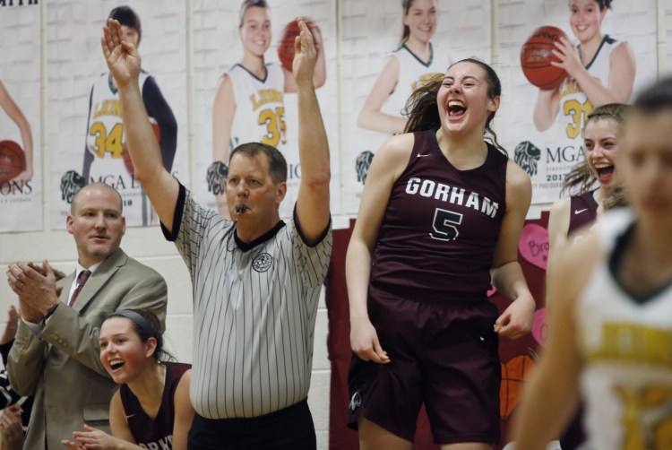 With 6-foot-2 junior Mackenzie Holmes (5) leading the way, Gorham knocked off three higher-seeded teams in the Class AA South tournament - including No. 1 South Portland in the semifinals and No. 2 Scarborough in the regional final.