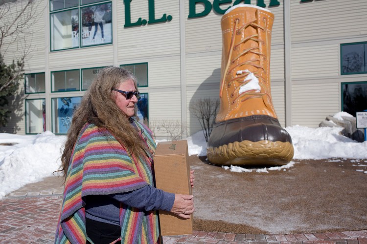 Charlotte Berry, of Topsham, went to the L.L. Bean store in Freeport to return a pair of boots she recently bought from the L.L. Bean catalogue. Berry bought the boots with a gift card she got after returning a pair of 20-plus-year-old moccasins.