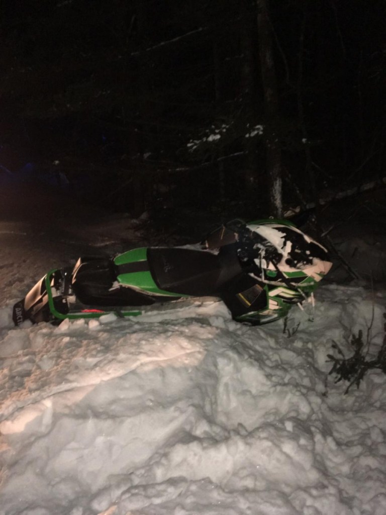 A Sangerville man died after his snowmobile crashed into a tree on Friday.