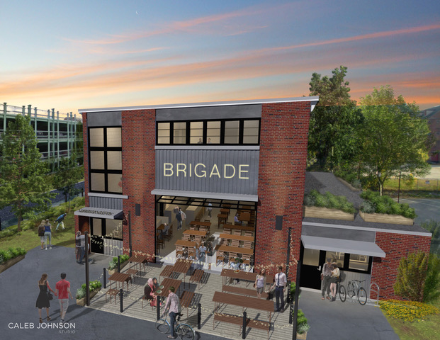 An artist's rendering depicts the proposed renovation of the former Lincoln Street firehouse in Lewiston. Two Portland-based developers have an option on the city property and hope to redevelop it by moving in a restaurant or brewery this year. (Submitted photo)